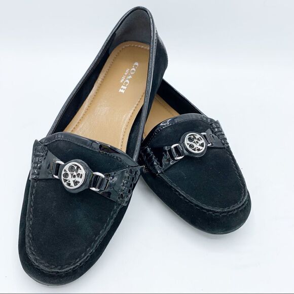 Coach Black Fonda Black Suede and Patent Leather Loafers Flats Driving Moc 6.5 - Picture 4 of 16